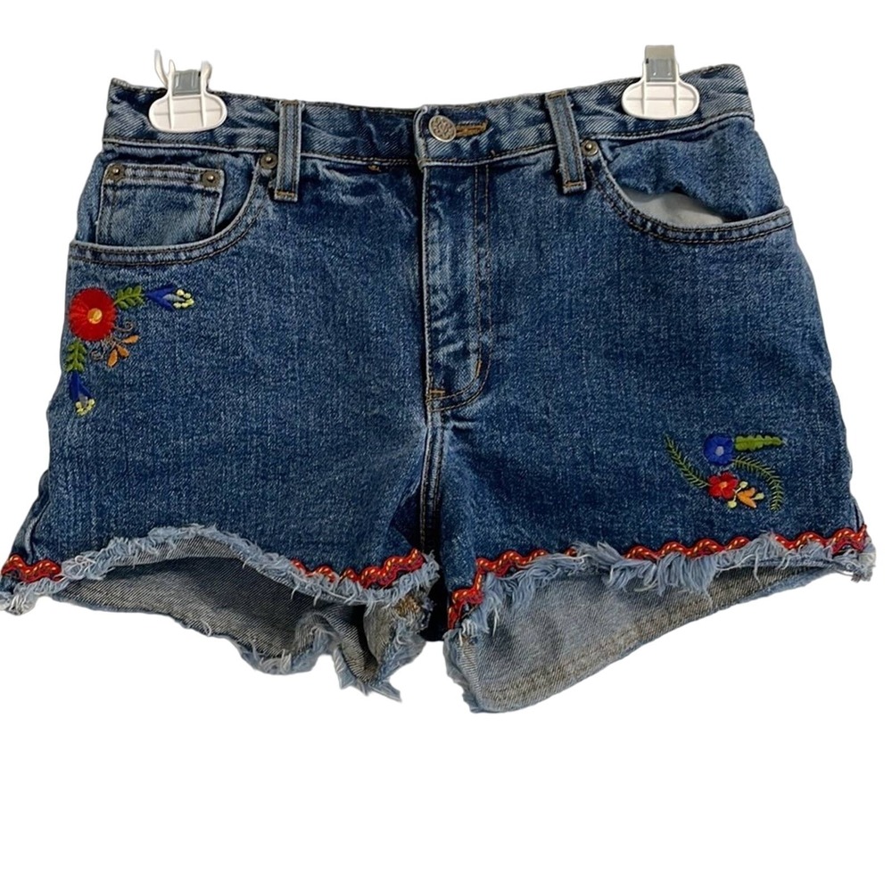 VTG Y2K Arizona Jean Co Embroidered Floral Denim Jean Shorts Juniors Size 5